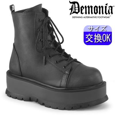 【おまけ付き】 DEMONIA |厚底5cm|22.5cm～28cm| デモニア 厚底ブーツ 黒 超厚底ショートブーツ コンバットブーツ ミリタリーブーツ ワークブーツ おしゃれ 人気 パンク ロック ロリータ ゴシック ゴス ゴスロリ レディース 靴 ごつい V系 サイバー 公式 SLK55/BVL zx