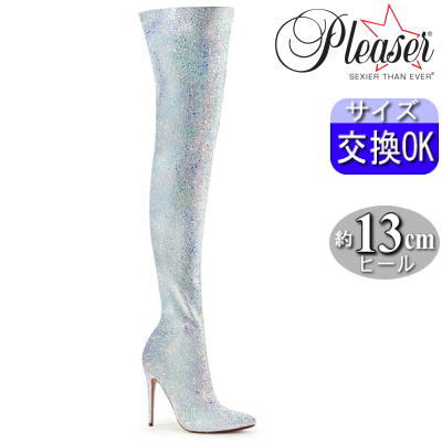【おまけ付き】 Pleaser | 12.7cmヒール|22.5cm～30cm|プリーザー ロングブーツ ニーハイブーツ サイハイブーツ 5インチ ヒール 白 ハイヒール ピンヒール ポールダンス ヒール V系 キラキラアル系 レディース 靴 大きい サイズ 公式 COURTLY-3005 COURTLY3015/WG zx