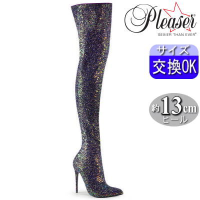 【おまけ付き】 Pleaser | 12.7cmヒール|22.5cm～30cm|プリーザー ロングブーツ ニーハイブーツ サイハイブーツ 5インチ ヒール 黒 ハイヒール ピンヒール ポールダンス ヒール V系 キラキラアル系 レディース 靴 大きい サイズ 公式 COURTLY-3015 COURTLY3015/BG zx