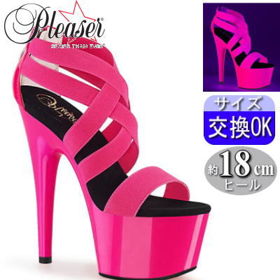 【おまけ付き】 Pleaser | 18cmヒール|21.5cm～26cm| プリーザー 厚底ブーツサンダル 約18センチ ヒール ネオンピンク ストラップ ハイヒール ピンヒール ポールダンス ヒール ダンス 用 キャバ セクシー レディース 靴 公式 ADORE-769UV ADO769UV/NHPELS-PT/M zx