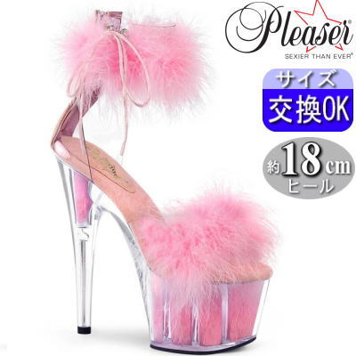 プリーザー 厚底 サンダル 約18cmヒール ピンクストラップ ファー ハイヒール ピンヒール ポールダンス ダンサー ヒール ダンス 用 キャバ セクシー レディース 靴 公式 ADORE-724F ADO724F/C-BP/BPFUR【ベビーピンク】|SHOP LaLa
