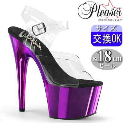 プリーザーヒール 厚底 サンダル 約18cmヒール クリア/パープル 紫 ストラップ ポールダンス ダンサー ヒール ダンス 用 キャバ セクシー レディース 靴 公式 ADORE-708 ADO708/C/PPCH 【パープル】｜SHOP LaLa