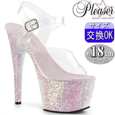 プリーザー 厚底 サンダル 約18cmヒール クリア/オパール ラメ ストラップ ハイヒール ピンヒール ポールダンス ダンサー ヒール ダンス 用 キャバ セクシー レディース 靴 公式 ADORE-708LG ADO708LG/C/OPG 【オパールピンク】｜SHOP LaLa