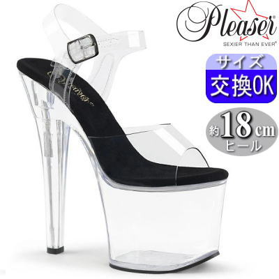 【おまけ付き】 Pleaser | 18cmヒール|21.5cm～28cm| 厚底サンダル 約18センチ ヒール クリアー 透明 ストラップ クリアヒール ハイヒール ピンヒール ポールダンス ドレス ステージ 衣装 衣裳 女装 レディース 靴 人気 公式 RAD708/C-B/C zx