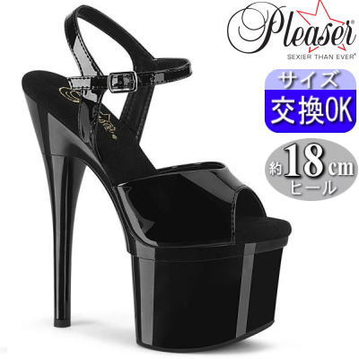 【おまけ付き】 Pleaser | 18cmヒール|21.5cm～26cm| プリーザー 厚底サンダル ブラック エナメル ストラップ ポールダンス ピンヒール プラットフォーム ダンス ドレス ステージ 衣装 衣裳 女装 レディース 靴 人気 大きい サイズ 公式 ESTEEM-709 ESTM709/B/M zx