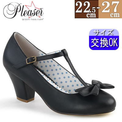 Pleaser | 6.3cmヒール|21.5cm～29cm| パンプス ブラック 黒 合皮 ヒール レディース カジュアル ローヒール リボン付き ロリータ 大きいサイズ 靴 人気 プリーザー PIN UP COUTURE ピンナップクチュール 公式 WIG50/BPU zx｜SHOP LaLa