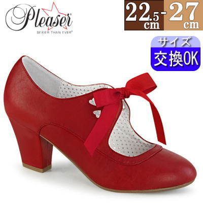 Pleaser | 6.3cmヒール|21.5cm~29cm| パンプス ヒール レッド 赤 合皮 リボン付き ローヒール キューバンヒール ロリータ ファッション コーデ レディース ドレス ステージ 衣装 衣裳 女装 靴 人気 大きい サイズ 公式 WIG32/RPU zx|SHOP LaLa