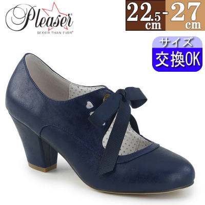 Pleaser | 6.3cmヒール|21.5cm～29cm| パンプス ヒール ネイビー 合皮 リボン付き ローヒール キューバンヒール ロリータ ファッション コーデ レディース ドレス ステージ 衣装 衣裳 女装 靴 人気 大きい サイズ 公式 WIG32/NBPU zx｜SHOP LaLa 9,309円