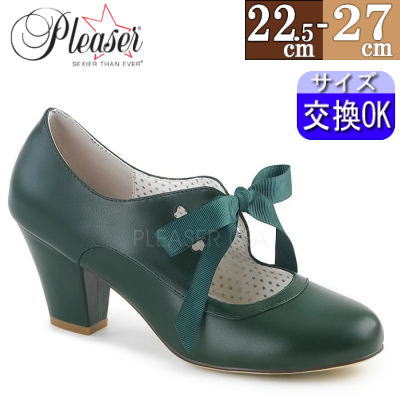 【おまけ付き】 Pleaser | 6.3cmヒール|21.5cm～29cm| パンプス ヒール ダークグリーン 合皮 リボン付き ローヒール キューバンヒール ロリータ ファッション コーデ レディース ドレス ステージ 衣装 衣裳 女装 靴 人気 大きい サイズ WIG32/DGNPU 公式 WIG32/DGNPU zx