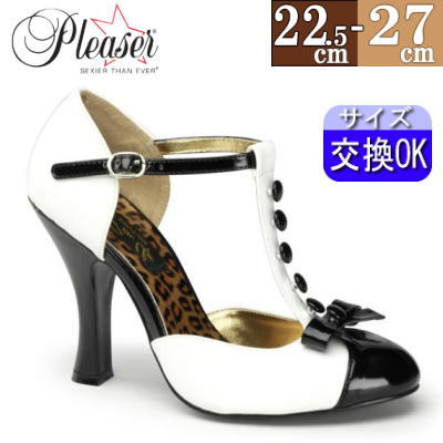 Pleaser | 10cmヒール|22.5cm~27cm| PIN UP COUTURE Tストラップパンプス ホワイト 白 ハイヒール チャンキーヒール レトロ クラシカル ファッション レディース 靴 プリーザー SMITT10/WBPT zx|SHOP LaLa