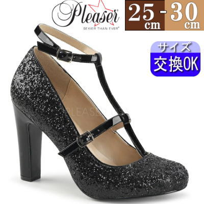 Pleaser | 10cmヒール|25cm~30cm| プリーザー プリーザー ハイヒール パンプス 黒 ブラック ブラック ダンス 靴 人気 キャバ ヒール ラメ 社交ダンス 低め 太ヒール プリーザー キラキラ 公式 QUEEN-01 QUEEN01/B-BG zx|SHOP LaLa