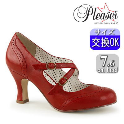 【おまけ付き】 Pleaser | 7.6cmヒール|22.5cm～28cm| プリーザー パンプス レッド 赤 合皮 7cm(8cm) センチ ヒール レディース ローヒール 甲ストラップ メリージェーン 衣装 衣裳 カジュアル ロリータ 大きいサイズ 靴 プリーザー 公式 FLAPPER-35 FLAP35/RPU