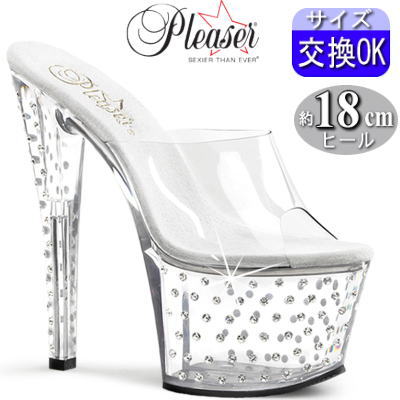 Pleaser | 18cmヒール|21.5cm～27cm| プリーザー 厚底ミュールサンダル ラインストーン付き クリアー ピンヒール クリアヒール キラキラ ステージ 衣装 衣裳 レディース シューズ 靴 公式 STARDUST-701 STDUS701/C/M zx｜SHOP LaLa