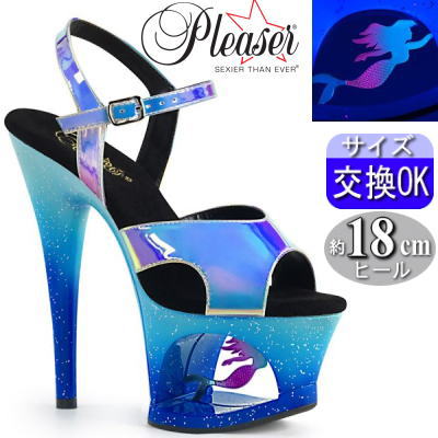 Pleaser | 18cmヒール|21.5cm～27cm| プリーザー 厚底ストラップサンダル ブルー ピンヒール ストラップ 超厚底ポールダンス ダンサー ステージ 衣装 衣裳 女装 ダンス 靴 人気 ドレス 大きいサイズ 公式 MOON-711 MOON711MER/BLU/M zx｜SHOP LaLa