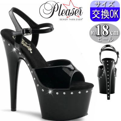 プリーザー ヒール Pleaser 18cm 厚底 前厚 サンダル ポールダンスヒール プラットフォーム アンクルストラップ付き クリア ラインストーン ビジュー キラキラ つや消し 黒 ピンヒール ステージ キャバ ドレス用 ポールダンサー 衣装 公式 正規品 ADO709LS B M 【即納】|SHOP LaLa