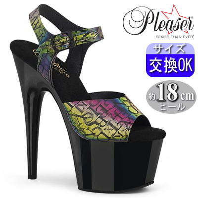 【おまけ付き】 Pleaser | 18cmヒール|21.5cm～26cm| プリーザー 厚底ストラップ サンダル 約18センチヒール ハイヒール ピンヒール ポールダンス ヒール ダンス 用 レディース 靴 大きいサイズ 公式 ADORE-708N-LTP ADO708N-LTP/GRN-PP/B zx