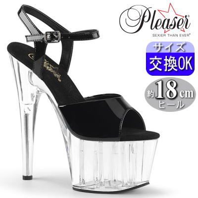 【おまけ付き】 Pleaser | 18cmヒール|21.5cm～28cm| プリーザー 厚底サンダル 約18センチ ヒール 黒/クリア クリアヒール クリアー ストラップ ハイヒール ピンヒール ポールダンス ヒール ダンス 用 キャバ セクシー レディース 靴 公式 ADORE-709 ADO709/B/C zx