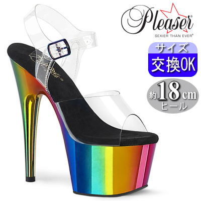 【おまけ付き】 Pleaser | 18cmヒール|21.5cm～30cm| プリーザー 厚底サンダル 約18センチヒール クリア/レインボー クリアストラップ クリアー ストラップ ハイヒール ピンヒール ポールダンス ヒール ダンス レディース 靴 公式 ADORE-708RC ADO708RC/C/RBOWCH zx