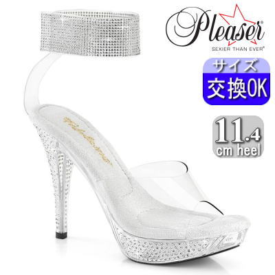 Pleaser | 11.4cmヒール|22.5cm~26cm| プリーザー ストラップ 厚底サンダル 約11cm~12cm(4.5inch)ヒール ラインストーン クリア ヒール クリアサンダル ハイヒール ベストボディ ミスコン コンテスト 用 レディース 靴 公式 ELEGANT-442 ELEG442/C/M|SHOP LaLa