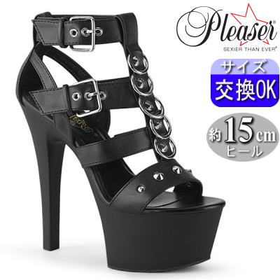 【おまけ付き】 Pleaser | 15cmヒール|21.5cm～27cm| プリーザー 厚底ブーツサンダル 約15cm センチ ヒール 黒 ハイヒール ピンヒール ポールダンス ヒール ダンス 用 セクシー 靴 大きい size23cm 24cm 25cm 26cm 27cm 公式 ASPIRE-658 ASP658/BPU/M zx