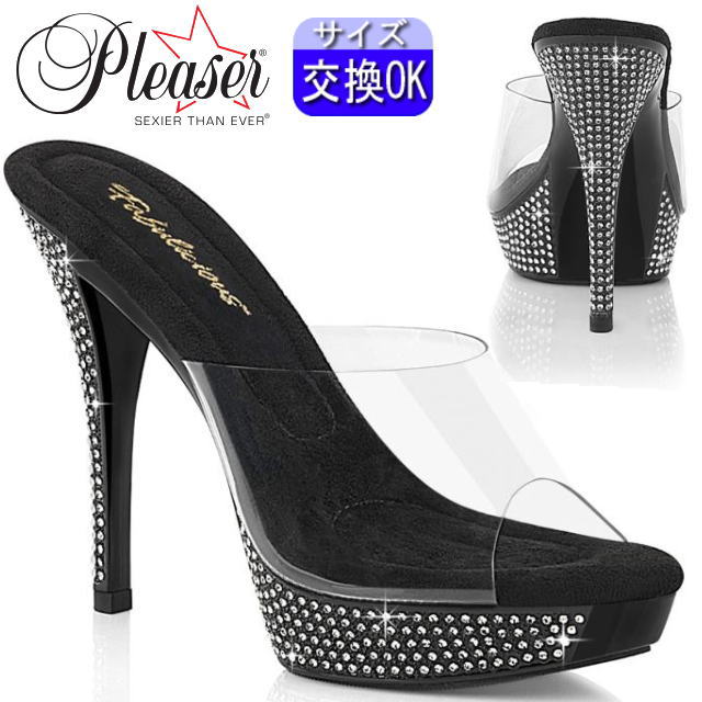 Pleaser | 12.7cmヒール|22.5cm～27cm| プリーザー ヒール ミュール サンダル ラインストーン 黒 ブラック ピンヒール セクシー キャバ レディース 靴 公式 プリーザー 正規店 ATHENA-501 ATH501/B/M｜SHOP LaLa