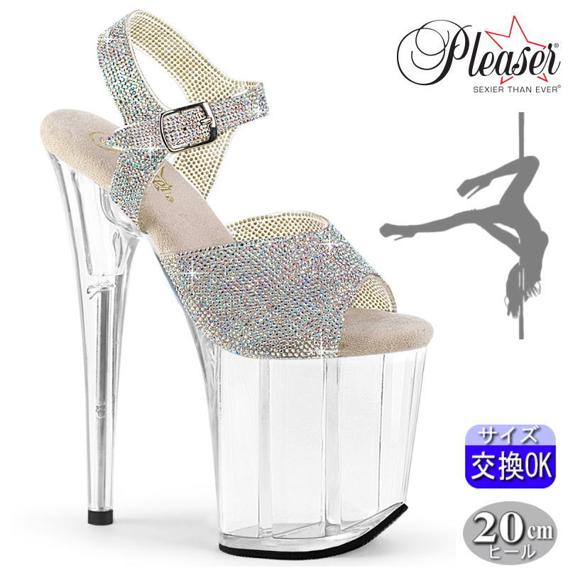 プリーザー ヒール Pleaser 厚底 サンダル ポールダンス ヒール 20cmヒール プロ仕様 前厚 ストラップ 付き ラインストーン 痛くない キャバ ステージ ドレス 用 シューズ 靴 ポールダンサー 衣装 フラミンゴ公式 正規品 FLAM808N-RS/SRS/C｜SHOP LaLa