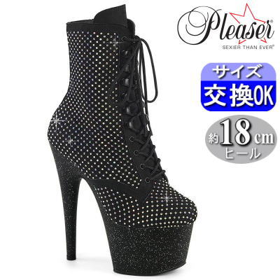 プリーザー 厚底 ブーツ ショートブーツ 黒 ヒール高18cm/センチ ヒール ラインストーン付き ピンヒール レディース ポールダンス ダンサー ヒール 靴 大きいサイズ 公式 ADORE-1020RM ADO1020RM/BFS-RS/M 【ブラック】|SHOP LaLa