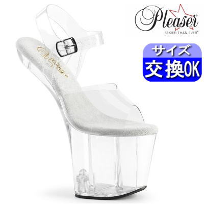 【おまけ付き】 Pleaser | 20cmヒール|22.5cm～30cm| プリーザー ヒールレス サンダル 厚底約20センチ ヒール クリア 透明 ストラップ付き ハイヒール ヒールレス 踵が無い レディース 靴 公式 CRAZE-808 CRAZE808/C/M zx
