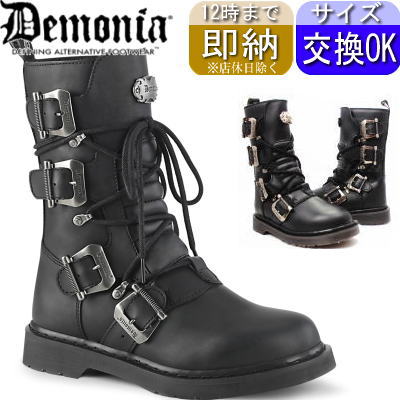 【おまけ付き】 DEMONIA |厚底3.2cm|21.5cm～30cm| デモニア ミドルブーツ 黒 ワークブーツ ユニセックス 人気 パンク ロック ロリータ ゴシック ゴス ゴスロリ レディース 靴 ごつい V系 サイバー 韓国系ファッション BOLT-265 公式 BOLT-265 BOLT265/BVL zx