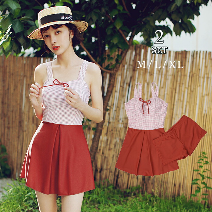 水着 レディース ワンピース 体型カバー ショートパンツ タックワンピ ギンガムチェック柄 無地 ママ水着 ノンワイヤー おしゃれ プール 夏 女性 海 大人 代 30代 40代 Jurisaxis Com