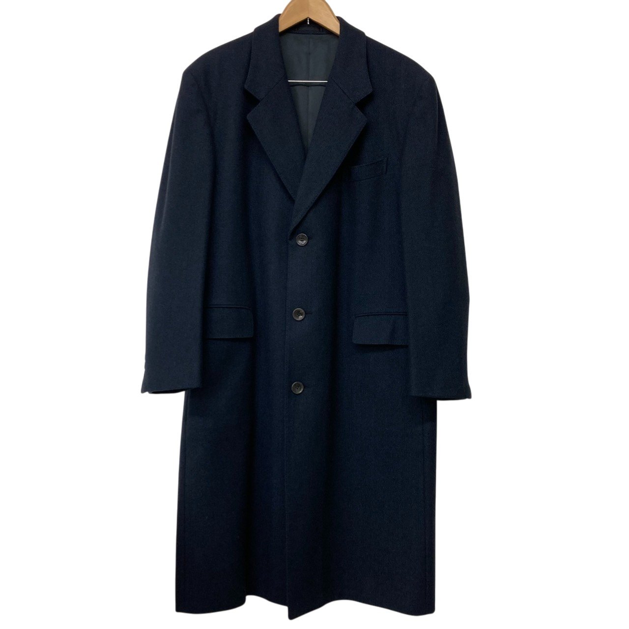 美品/ランバン コレクション/LANVIN COLLECTION/カシミヤ100％/ヘリンボーン/チェスターコート/50/メンズ/ネイビー/RS0365｜コレカラスタイル