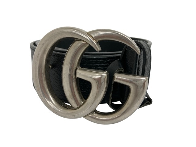GUCCI/グッチ/GGモルモット/バックル/なめし革胴締め/406831/75/黒いこと/しろがね色金具/メンズ/RS0386