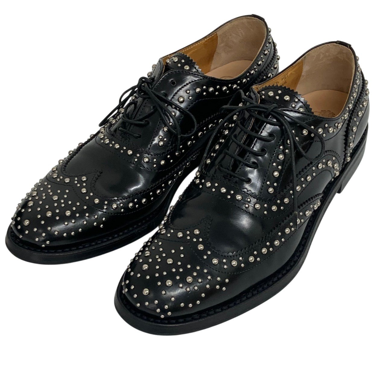 極美品/教会堂/burwood/スタッズ/ウィングチップシューズ/371/2/黒いこと/レディース/RS0664 ローファー-靴