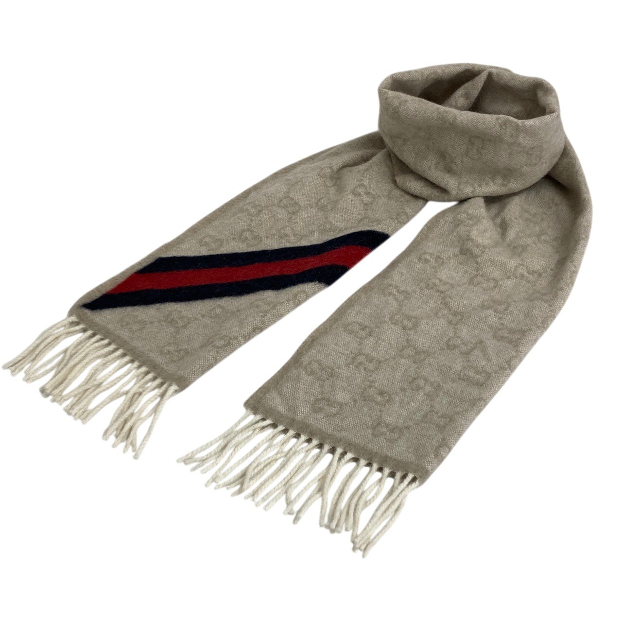 GUCCI/グッチ/シェリーライン/GG柄/アンゴラ/マフラー/ベージュ/レディース/RS1091｜コレカラスタイル 15,899円