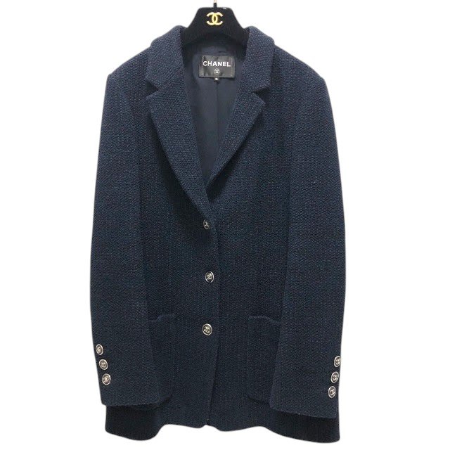 極美品【CHANEL】シャネル ツィード 3B ロング 上衣 ココマーク釦 P70092V61614 カメリア裏地 大きさ36 ハンガー・釦・入れもの付き添い人 レディース RS1152
