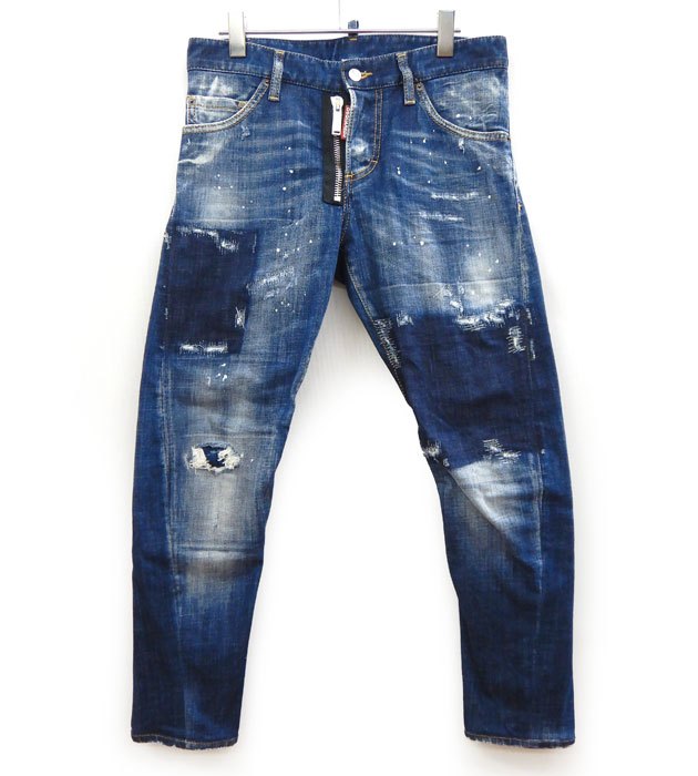 良品/DSQUARED2/ディースクエアード/ダメージ加工/スキニーデニムパンツ/サイズ44/ブルー/メンズ/S74LB1049 S30342/FB2757｜コレカラスタイル