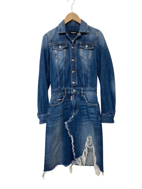 DSQUARED2/ディースクエアード/デニムワンピース/サイズ38/ブルー/長袖/ひざ下丈/レディース/RS1275｜コレカラスタイル