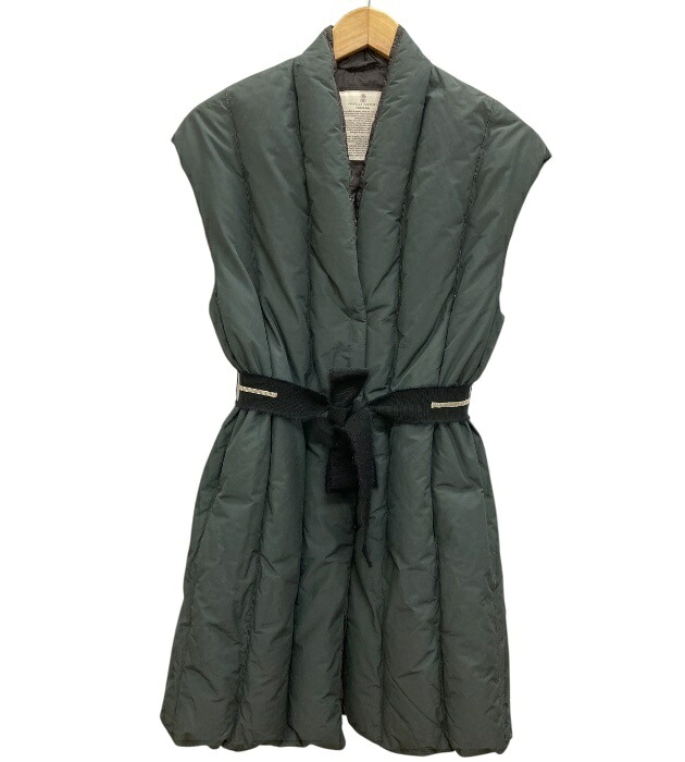BRUNELLO CUCINELLI/ブルネロクチネリ/ロングダウンベスト/羽根/大いさ40/黒いこと/薄墨色系/レディース/FB3988