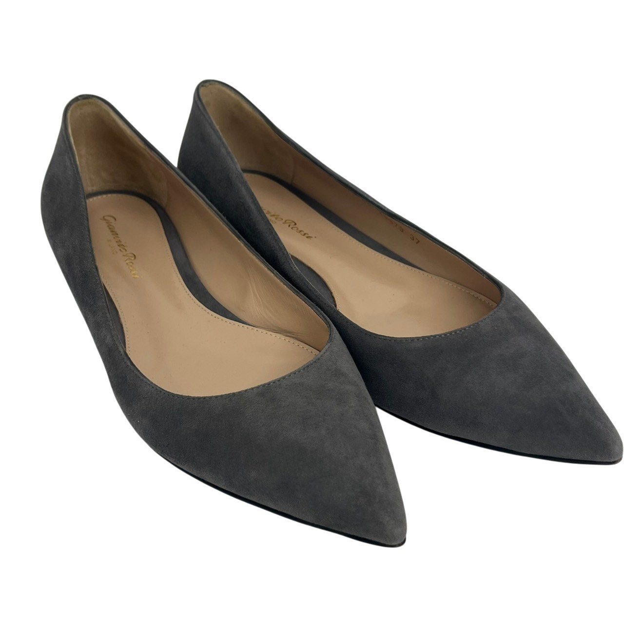 美品/Gianvito Rossi/ジャンヴィトロッシ/20879/GIANVITO FLAT/バレーシューズ/スエードクロス/薄墨色/37/RS1441