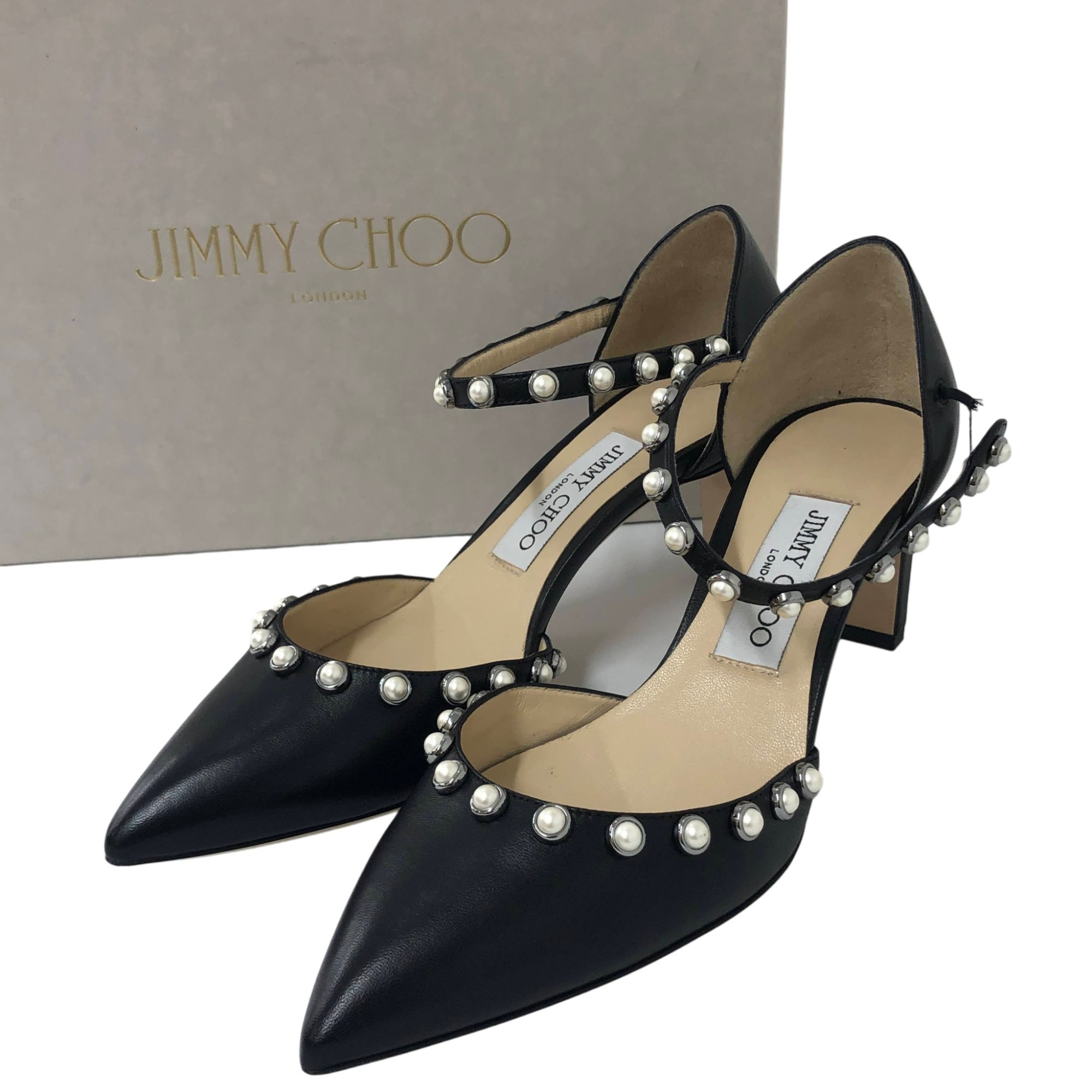 未使用/JIMMY CHOO/ジミーチュウ/パール装飾/ハイヒール/ブラック/レディース/ITALY製/LEEMA 65/37/訳あり/RS2247|コレカラスタイル