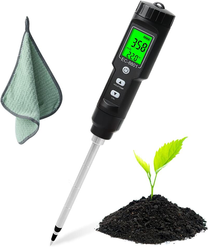 2 in 1 EC/温度 土壌測定器 0.00~10.00ms/cm 土壌メーター ECメーター 導電率検出器 土壌検査 農業、花園、温室植栽、栽培など適用