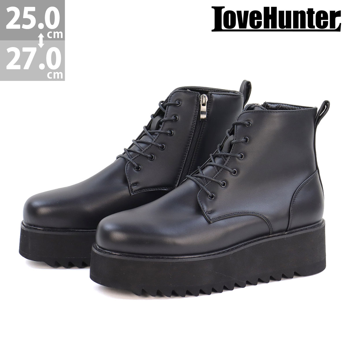 楽天市場】ブーツ メンズ ショート 厚底 サイドジップ レースアップ