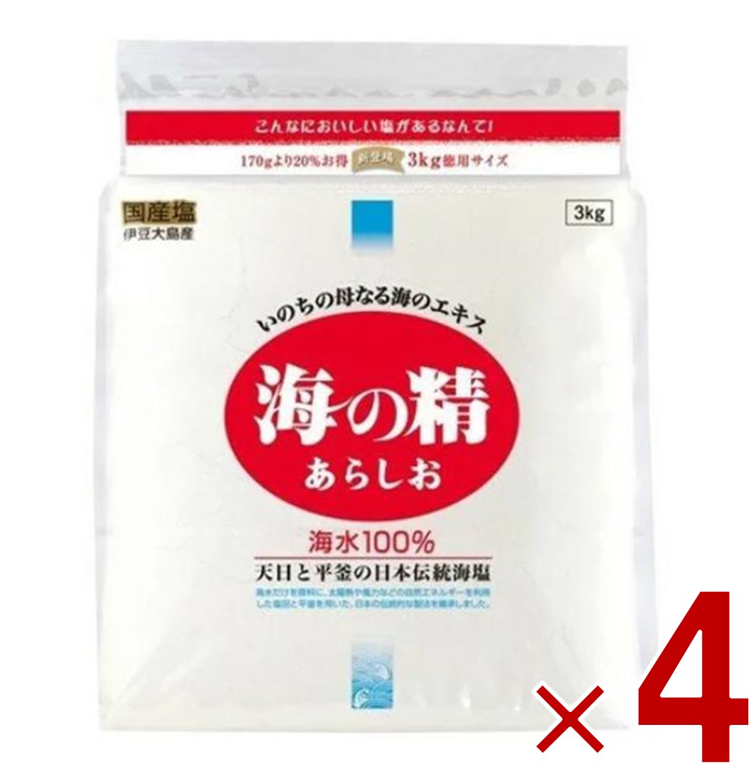 【P最大5倍 要エントリー 4-10日マラソン限定】海の精 あらしお 3kg 塩 粗塩 あら塩 4個