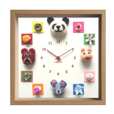 Clock Animal アニマル掛時計 Felt グラスアート屋 Clock Animal Display 掛け時計 フェルト で作った可愛らしい動物などのキャラクターがキュートな掛時計