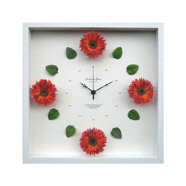 クロック ガーベラ オレンジ グラスアート屋 Display Clock Flower Clock 置き時計 掛け時計 Display 掛時計 送料無料 アートフラワーを使用したおしゃれなディスプレイクロックです シンプルですが高級感あふれるデザインになっています
