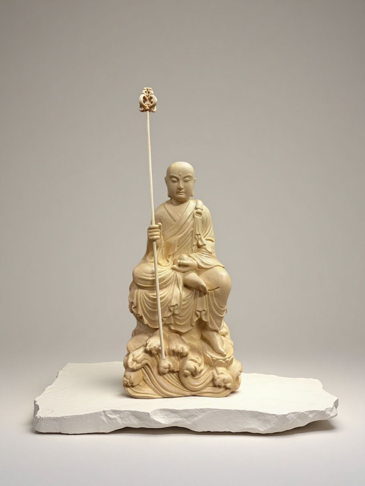 仏像 地蔵菩薩 地蔵菩薩像 檜木 ヒノキ 木彫 仏具 (約)高20cm×幅10cm×奥ふかさ10糎