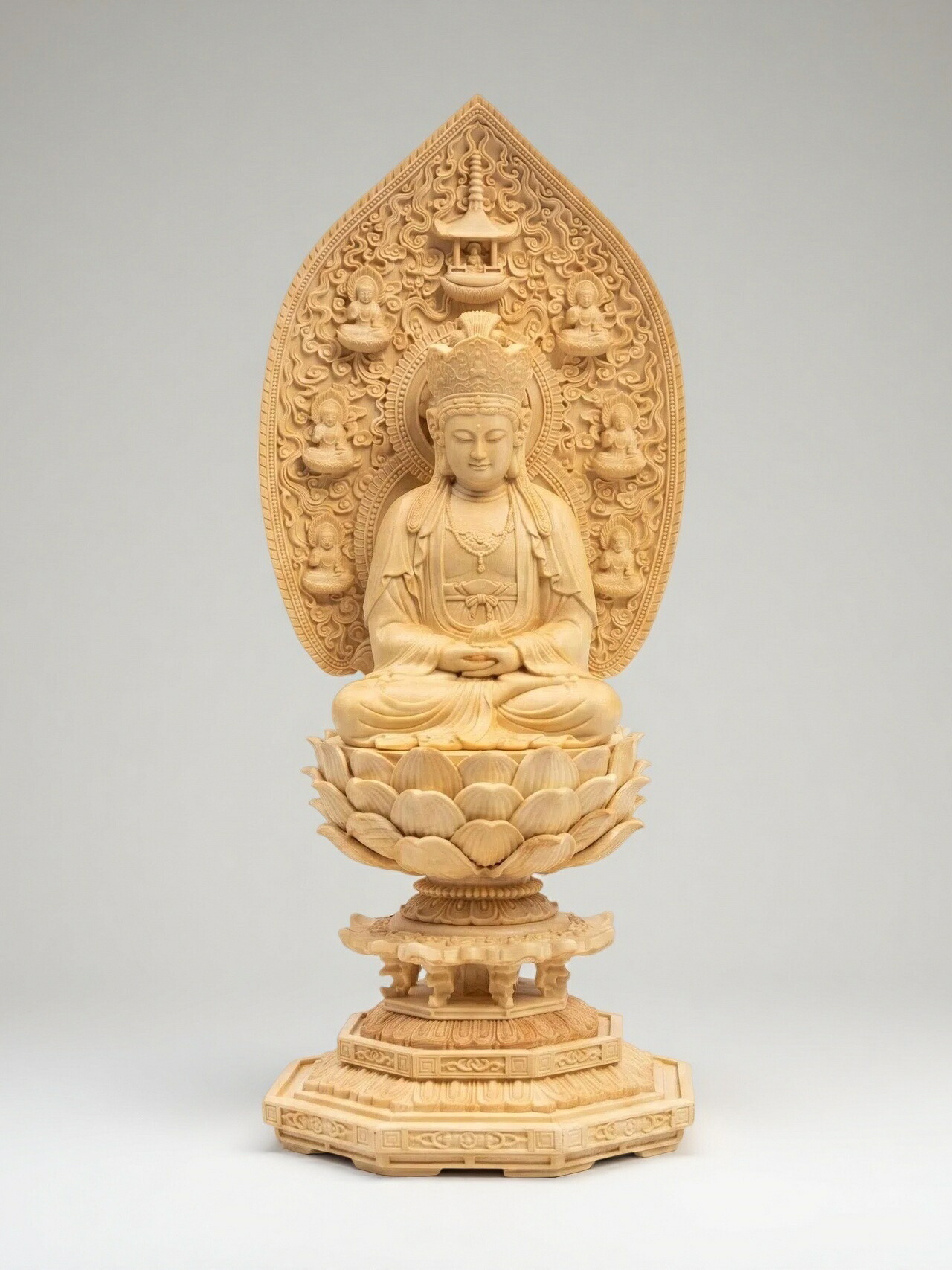 仏像 大日如来像 大日如来 檜木 木彫 仏具 (約)高30cm&times;幅14cm&times;奥行14cm｜星凌商店