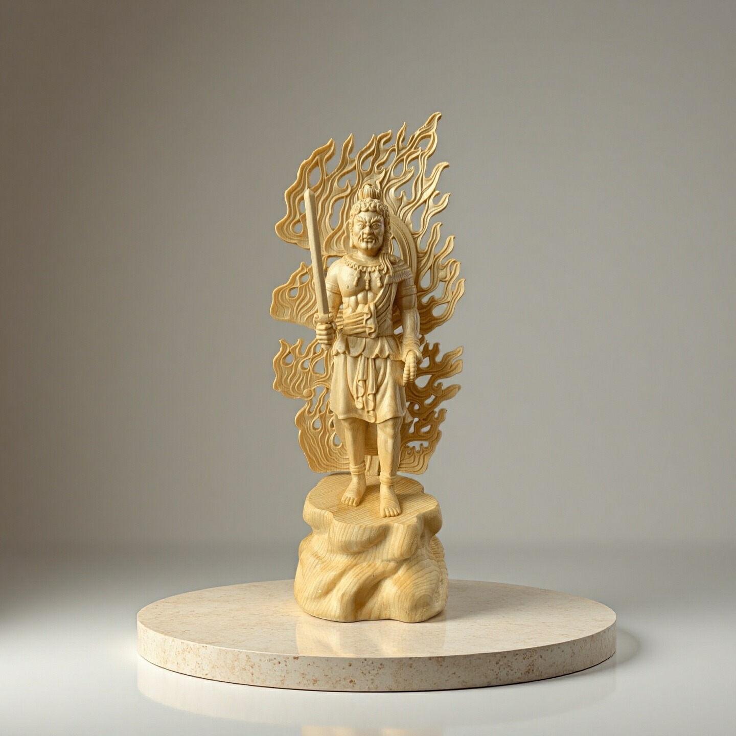 【修縁堂】最高級 木彫り 仏像 不動明王座像 一刀彫 天然木檜材 彫刻 仏教工芸 修縁堂】極上品 仏像 木彫 不動明王座像 彫刻 一刀彫 天然木檜