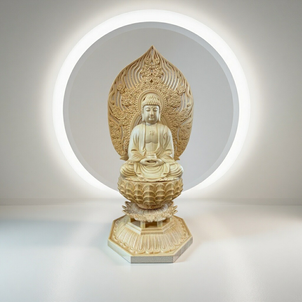 仏像 釈迦如来 釈迦牟尼如来 木彫 檜木 (約)高28cm×幅12cm×奥行12cm 仏具 お釈迦様