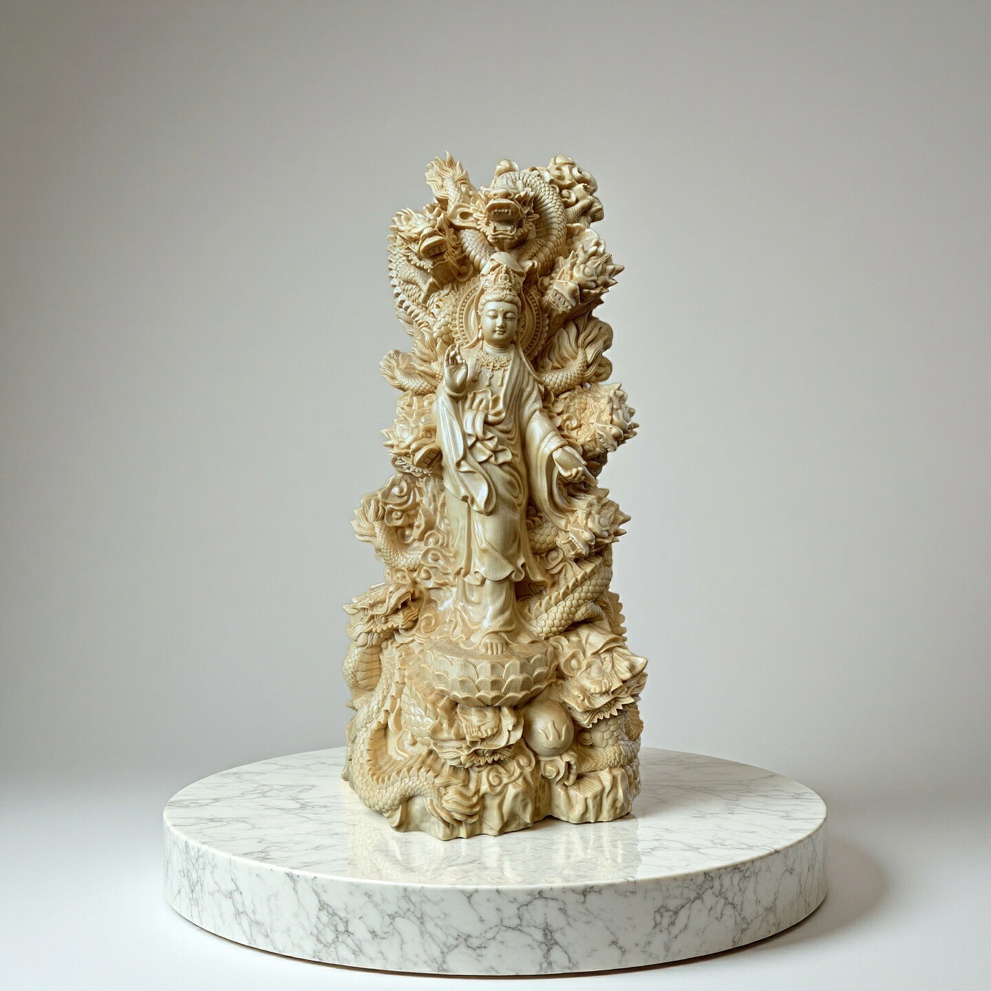 美品 掛け軸 紫雲作 龍雲聖観音像 年中掛け 仏画 厄除け 龍頭観音 騎龍観音 20cm 30cm 4本爪 観音菩薩 銅製 観音像 仏像